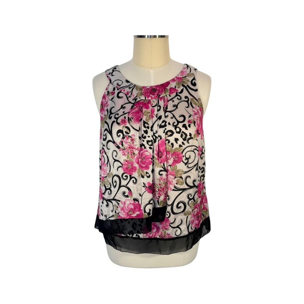 Dressbarn Pink Black Floral Sleeveless Top Women's Size 18/20
